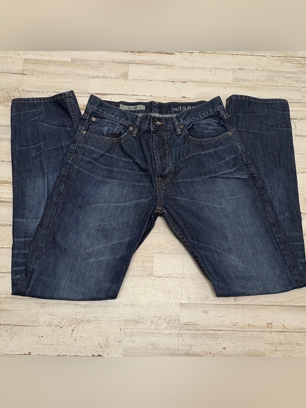 GAP 1969 Slim Fit Blue Jeans Men’s 32 x 32 Dark Indigo Button Fly